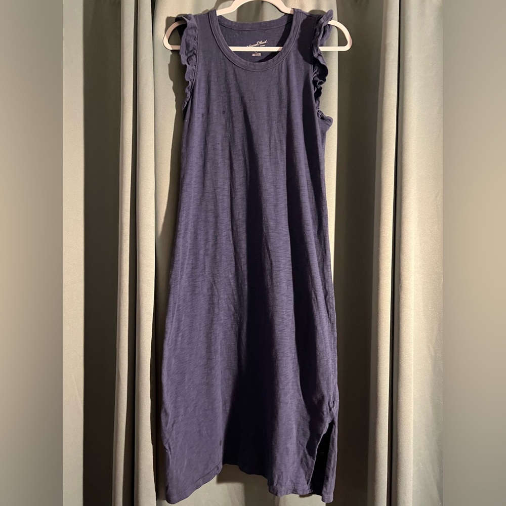 Universal Thread Navy Blue Sleeveless Knit Midi Dress w/ Slit, Ruffles S